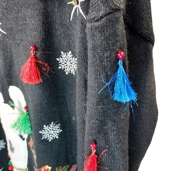 Holiday Time women's ugly Llama sweater 1X embellished tassels,sequel, bells - Picture 8 of 16